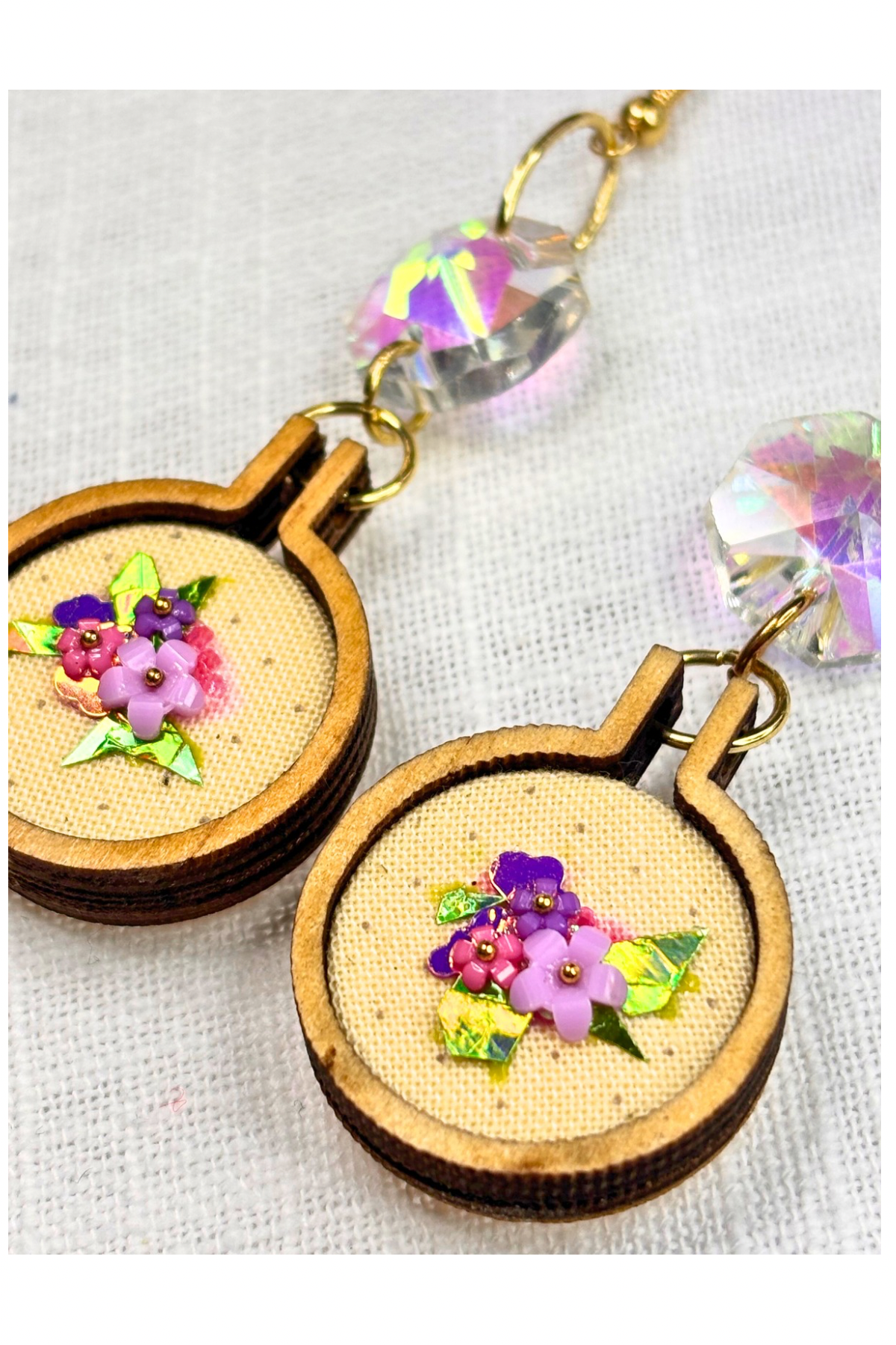 Sparkle and Bloom Mini Embroidery Hoop Earrings