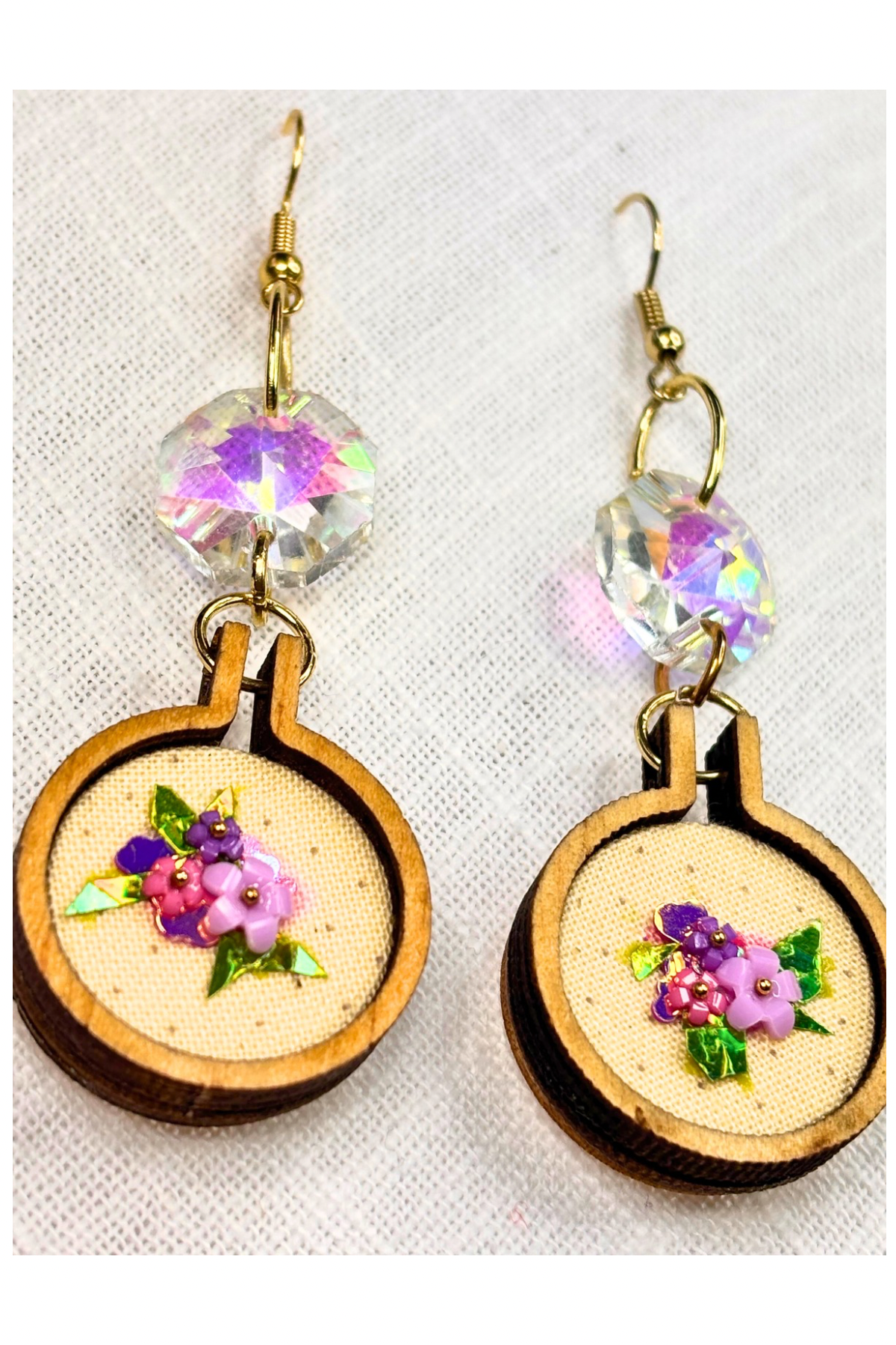 Sparkle and Bloom Mini Embroidery Hoop Earrings