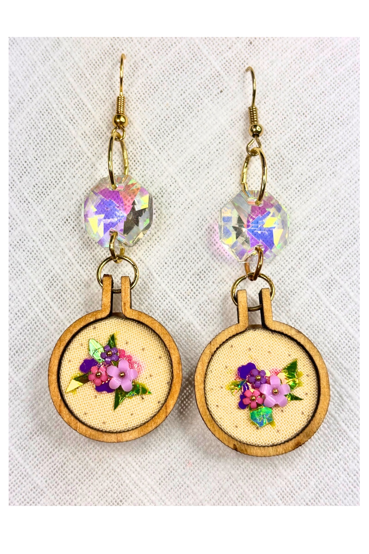 Sparkle and Bloom Mini Embroidery Hoop Earrings
