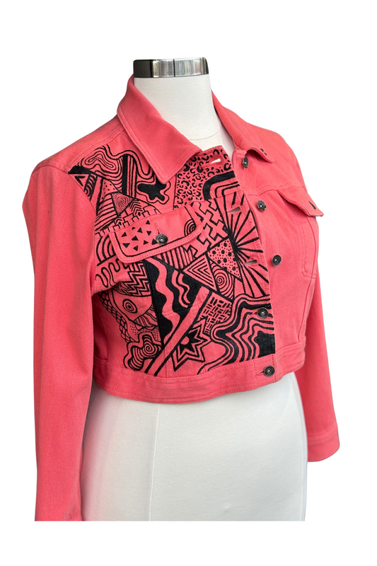 Doodle Daydream Hand Illustrated Crop Jacket - Size XL