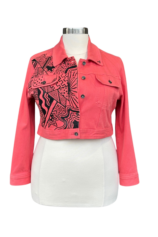 Doodle Daydream Hand Illustrated Crop Jacket - Size XL