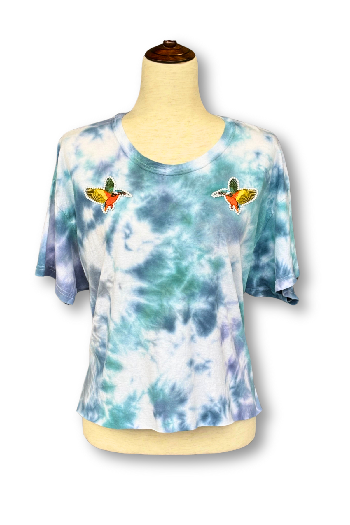 Twin Humming- Birds Dyed Crop Tee - Size XL