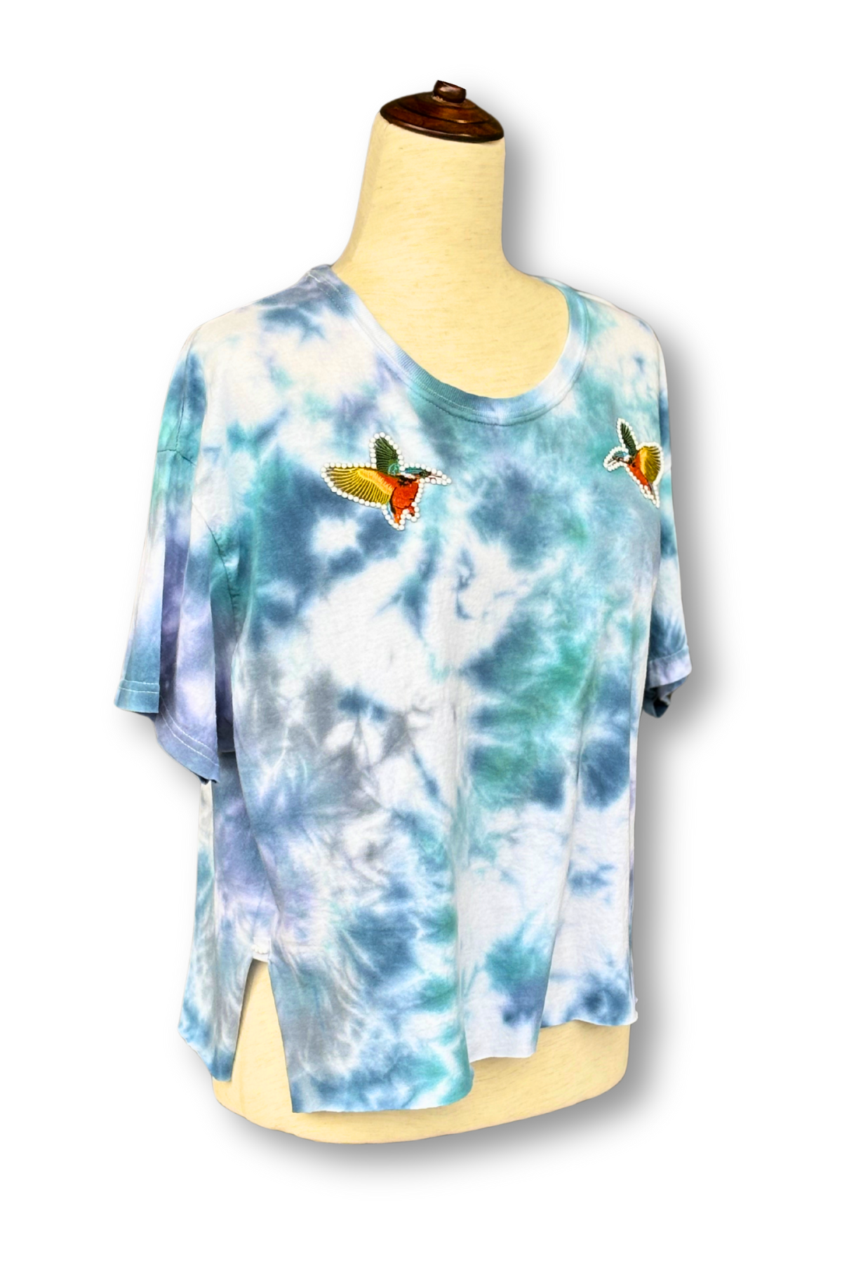 Twin Humming- Birds Dyed Crop Tee - Size XL