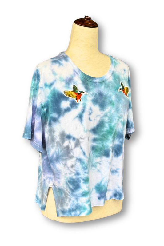 Twin Humming-  Birds Dyed Crop Tee - Size XL