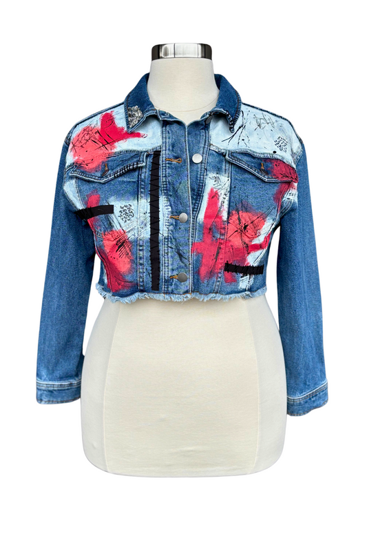 Red Revolt Painted Crop Jacket - Size L