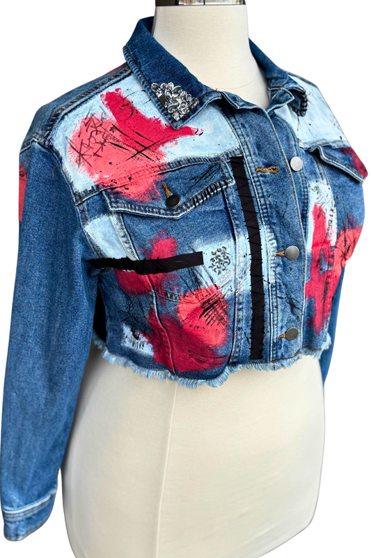 Red Revolt Painted Crop Jacket - Size L