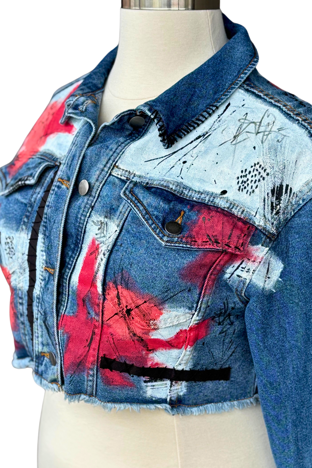 Red Revolt Painted Crop Jacket - Size L