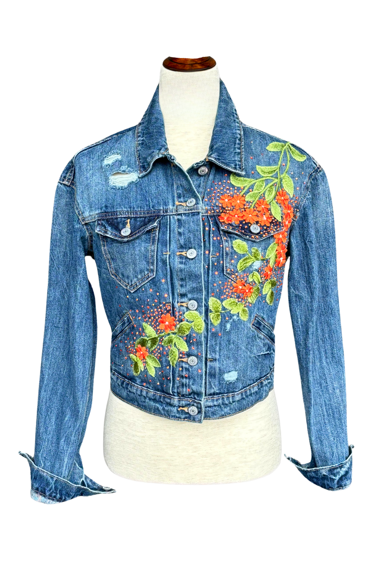 Tangerine Bloom Denim Jacket - Size S