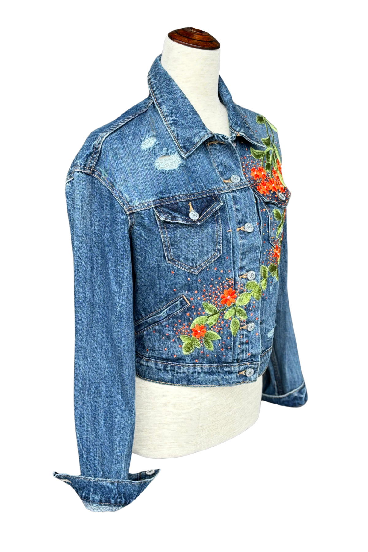 Tangerine Bloom Denim Jacket - Size S