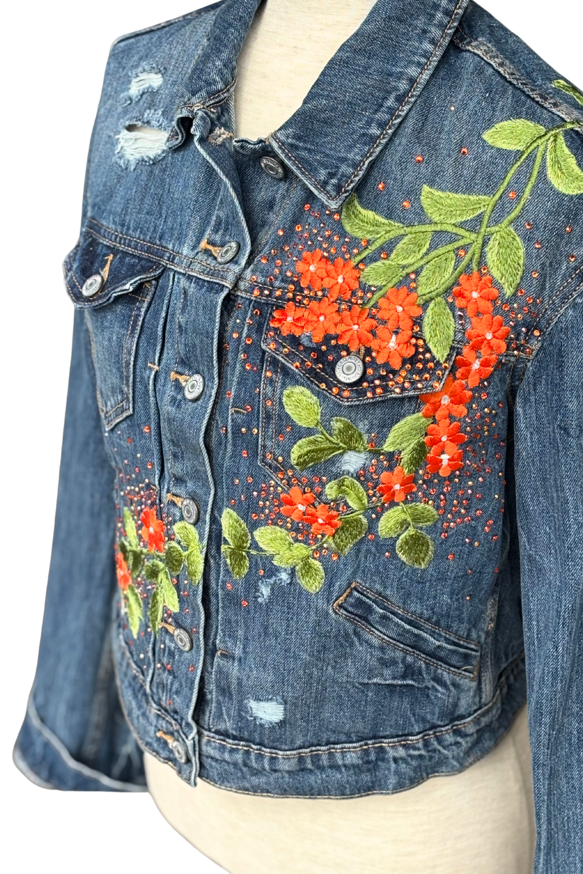 Tangerine Bloom Denim Jacket - Size S