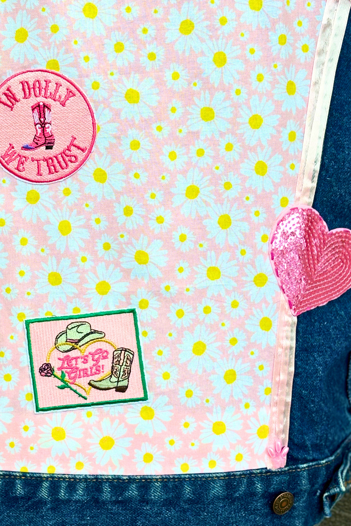 Pretty, Pink and Powered By Dolly Denim Vest - Size L