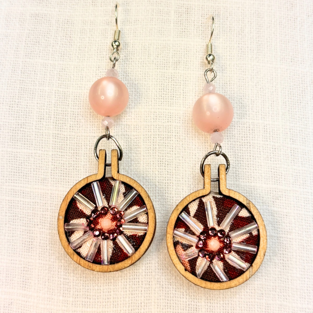 Blush Bloom Mini Embroidery Hoop Drop Earrings
