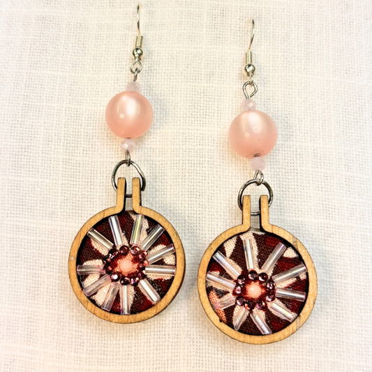 Blush Bloom Mini Embroidery Hoop Drop Earrings