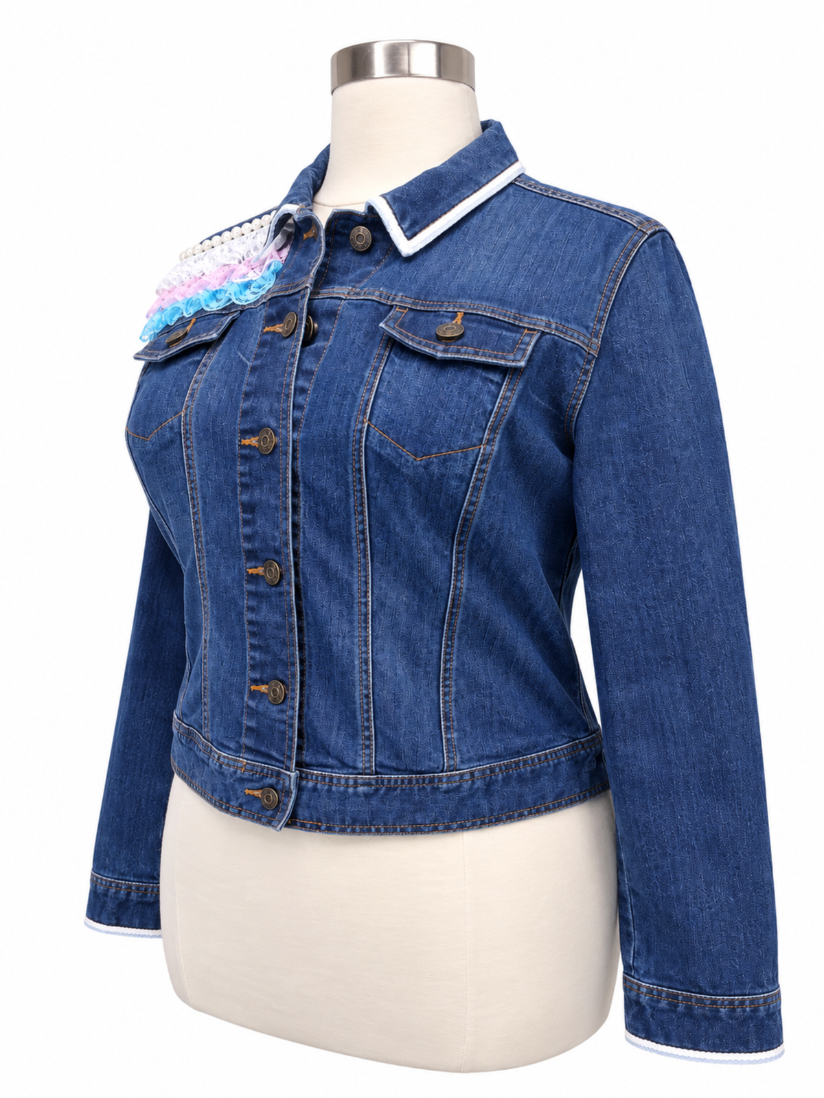 Lace and Liberation Embellished Denim Jacket - Size XL ***15% to Trans Lifeline***