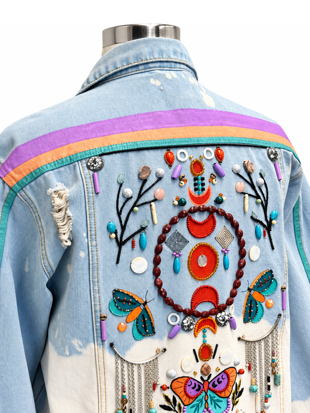 Mystic Moonlight Beaded Denim Jacket - Size 1XL