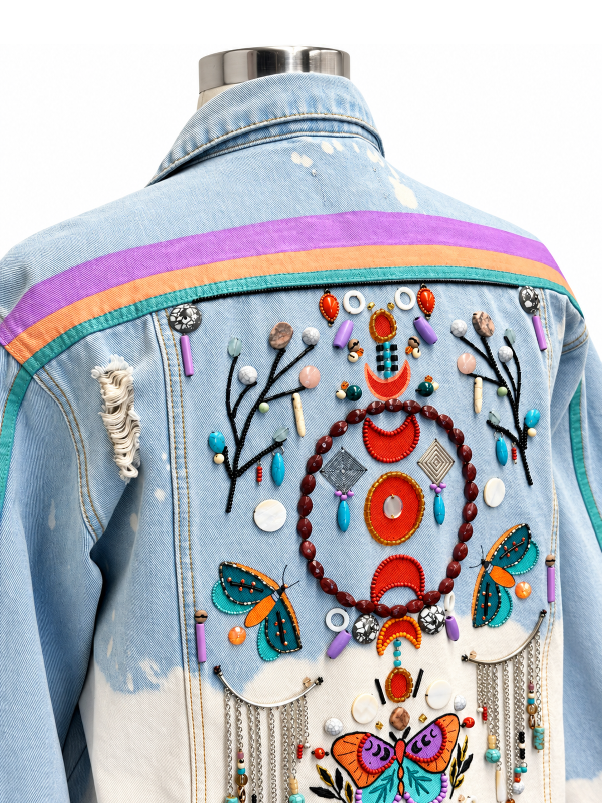 Mystic Moonlight Beaded Denim Jacket - Size 1XL