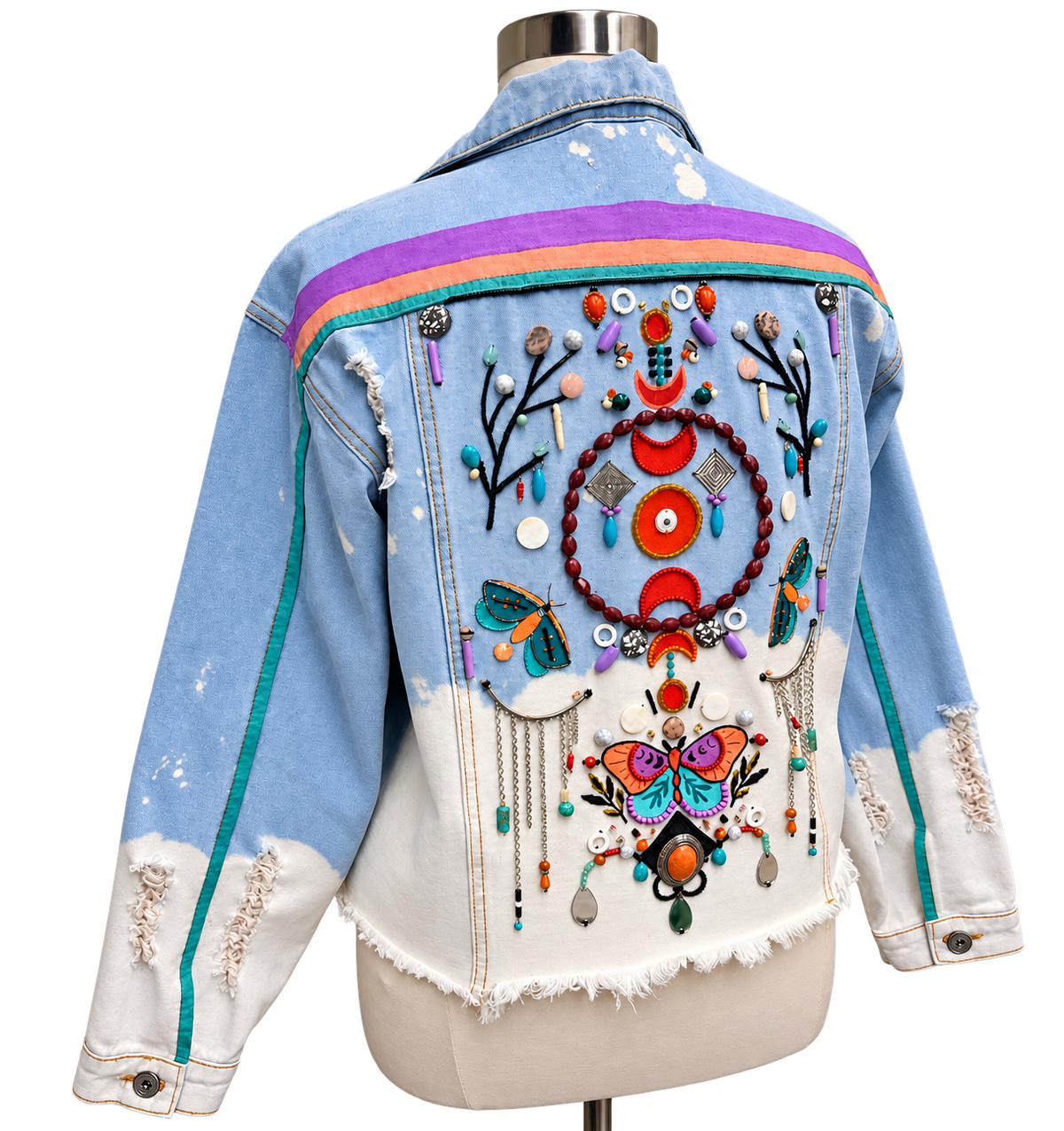 Mystic Moonlight Beaded Denim Jacket - Size 1XL