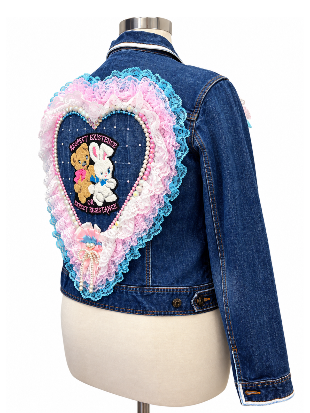 Lace and Liberation Embellished Denim Jacket - Size XL ***15% to Trans Lifeline***