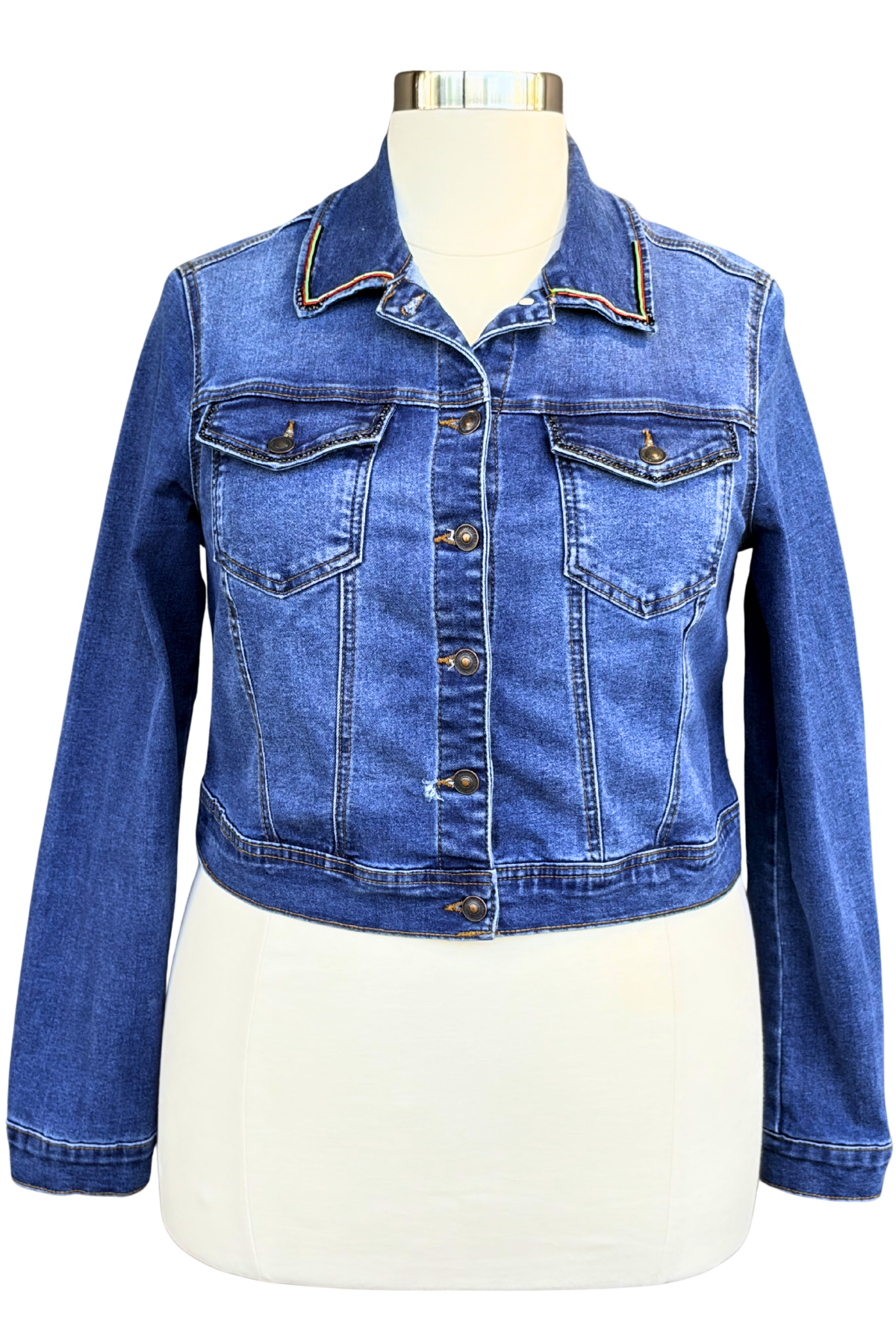 RGB Fist Embellished Denim Jacket - Size 2XL