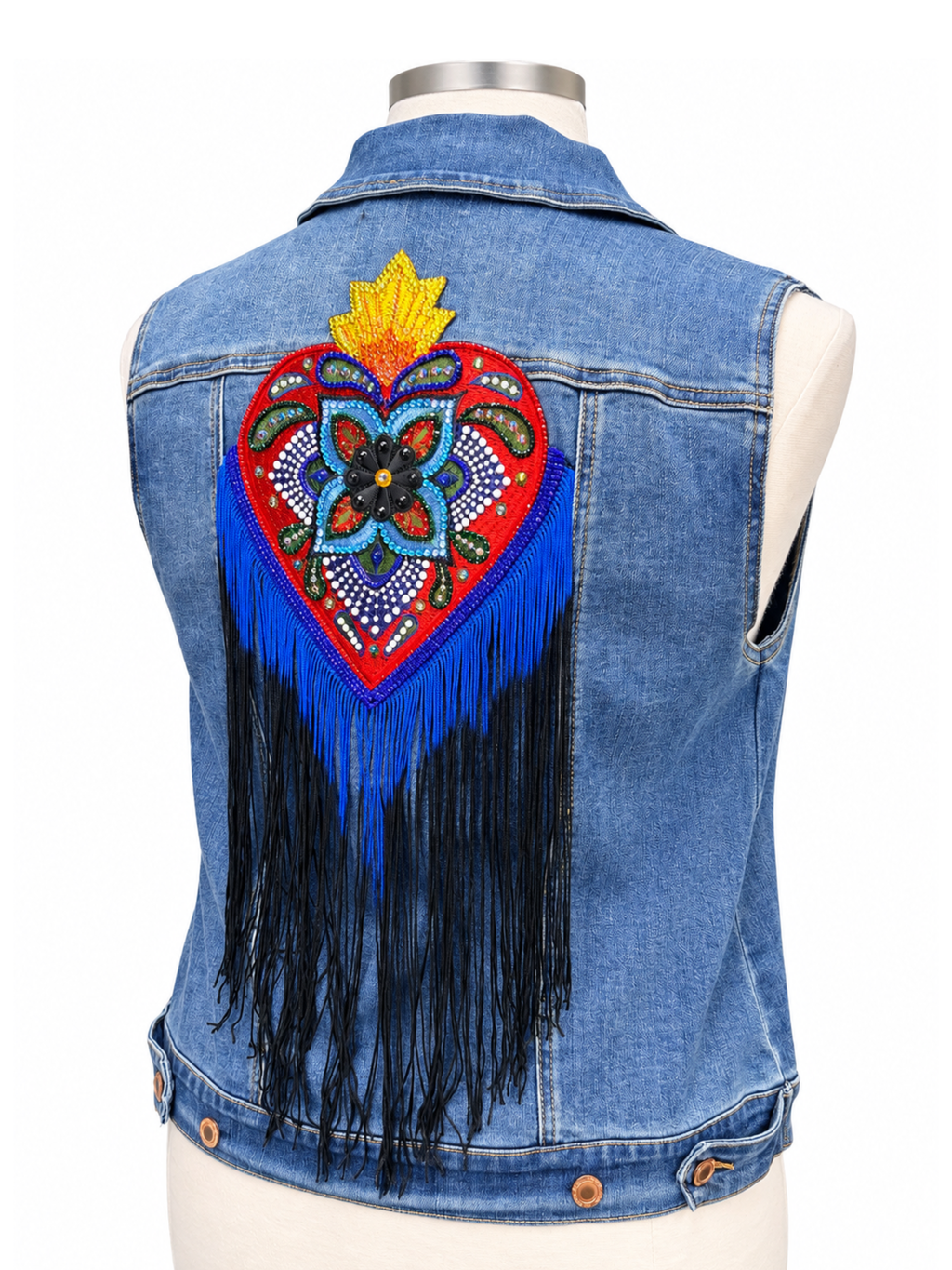 Burning Love Fringed Denim Vest - Size 10 (Large)