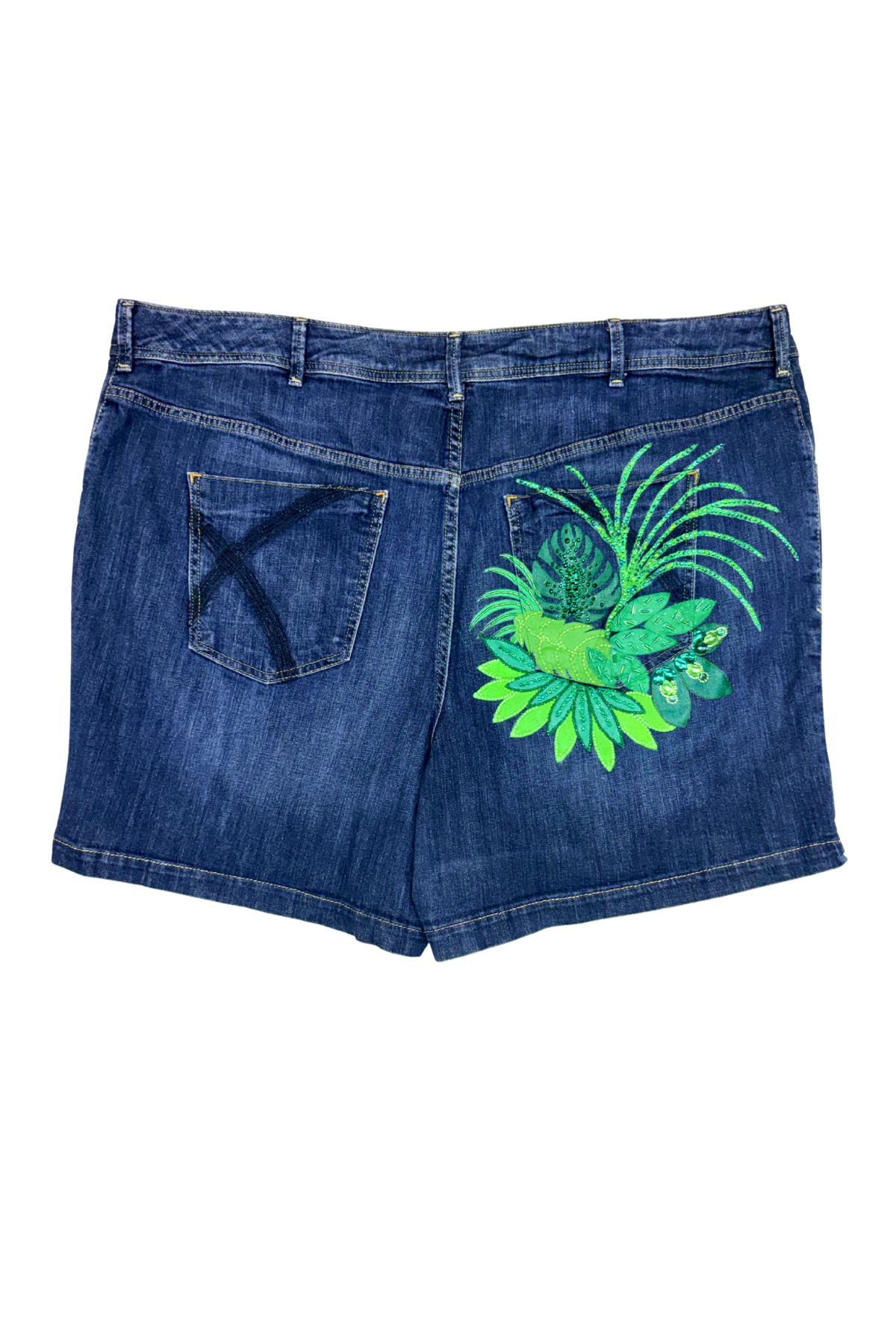 Emerald Overgrowth Beaded Denim Shorts - Size 26