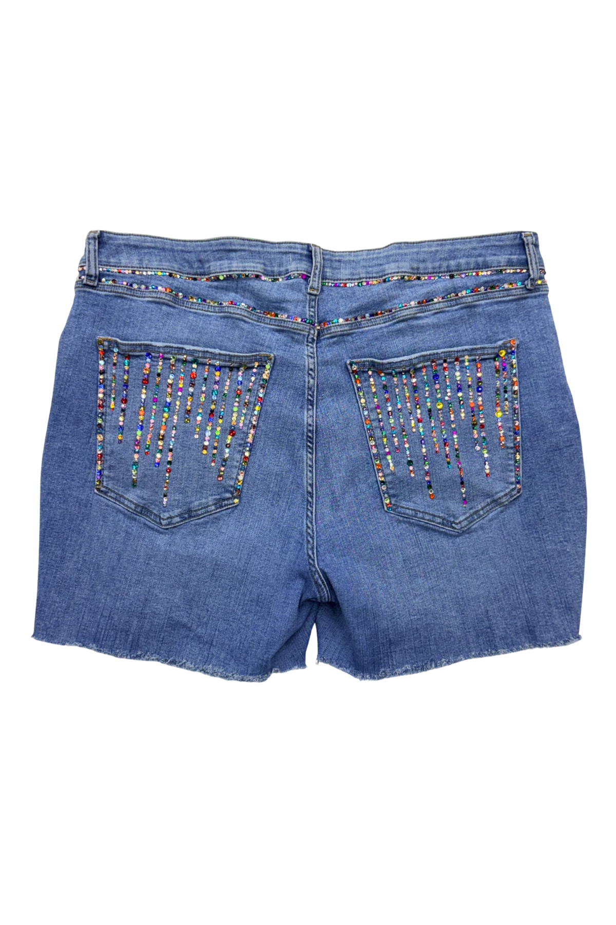 Rhinestone Rain Embellished Cutoff Denim Shorts - Size 20