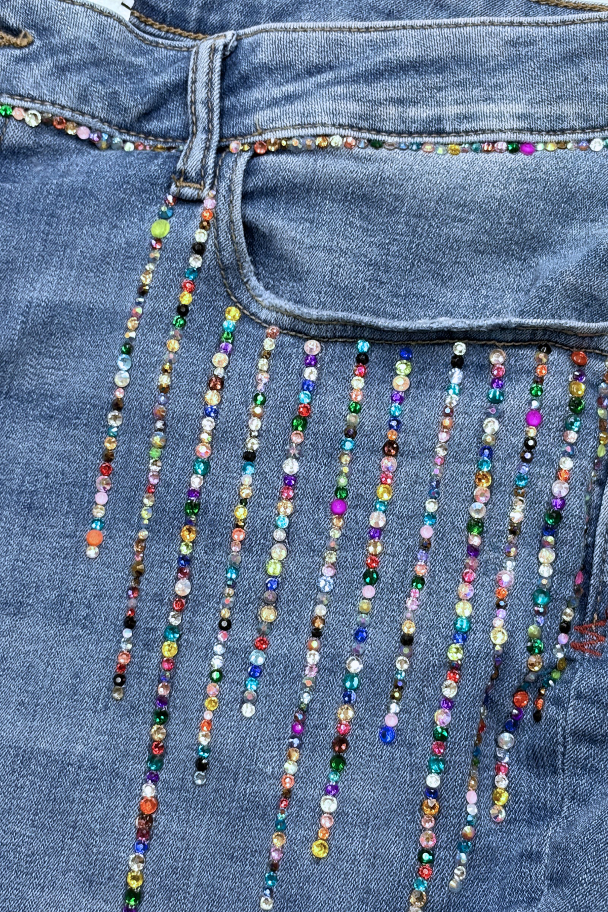 Rhinestone Rain Embellished Cutoff Denim Shorts - Size 20