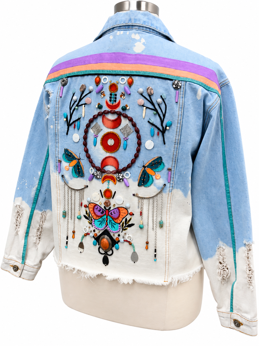Mystic Moonlight Beaded Denim Jacket - Size 1XL