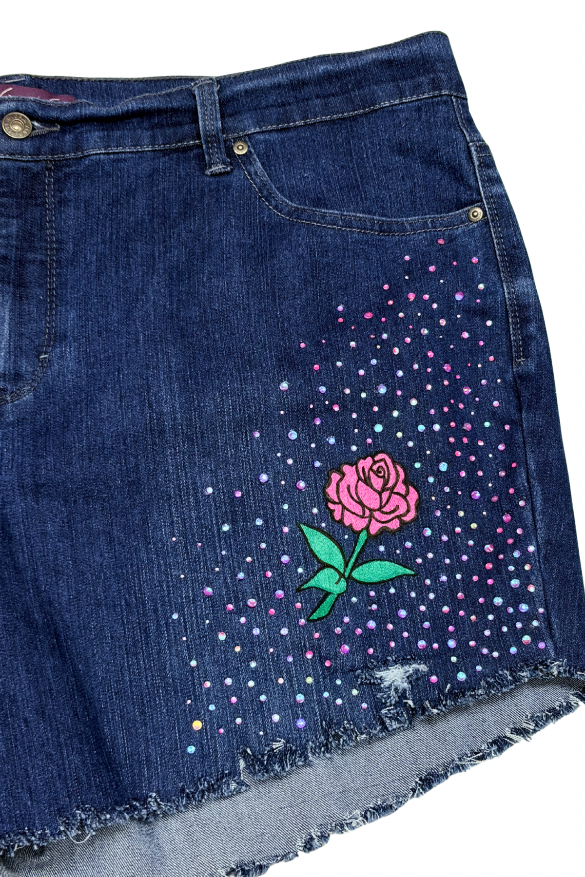 Pink Rose Cutoff Denim Shorts - Size 20W
