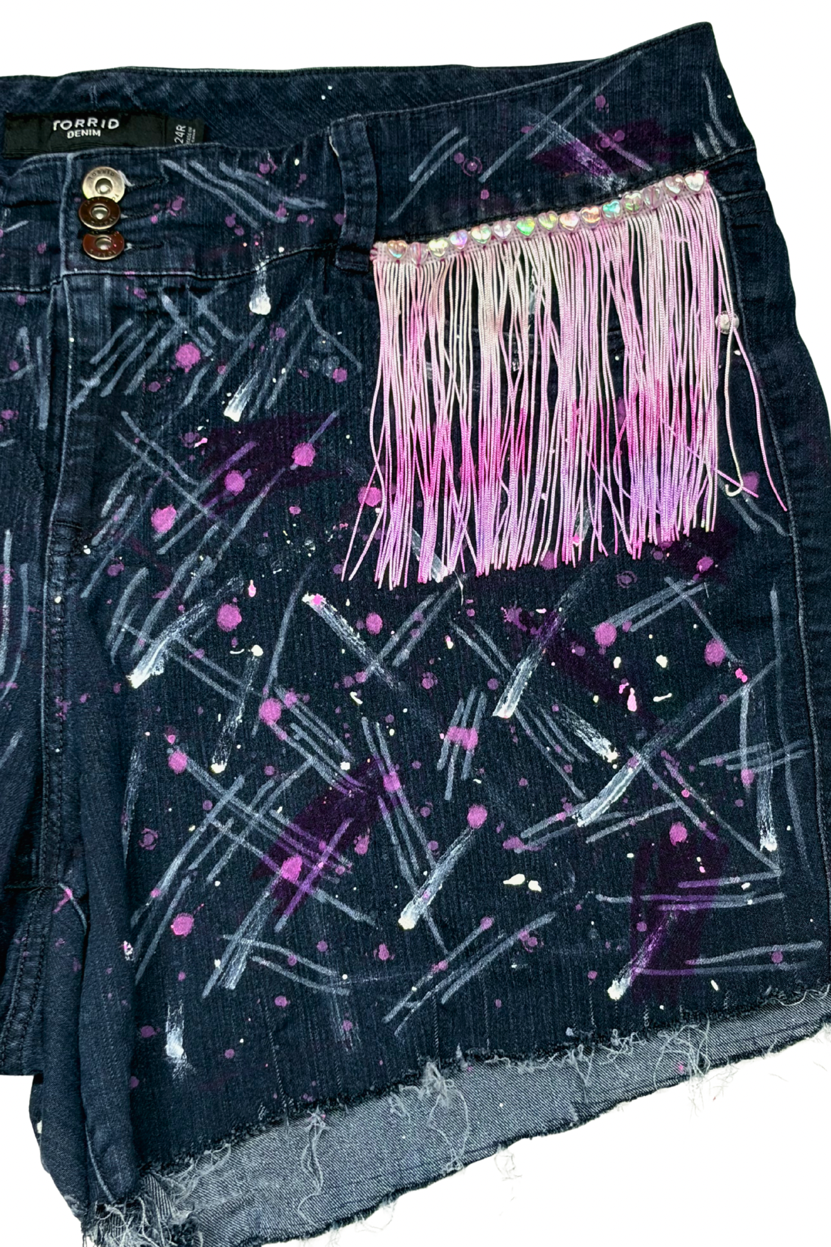 Painted Party Fringed Cutoff Shorts - Size 24