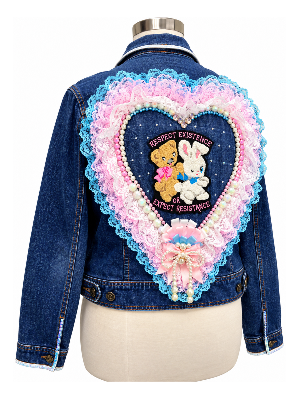 Lace and Liberation Embellished Denim Jacket - Size XL ***15% to Trans Lifeline***