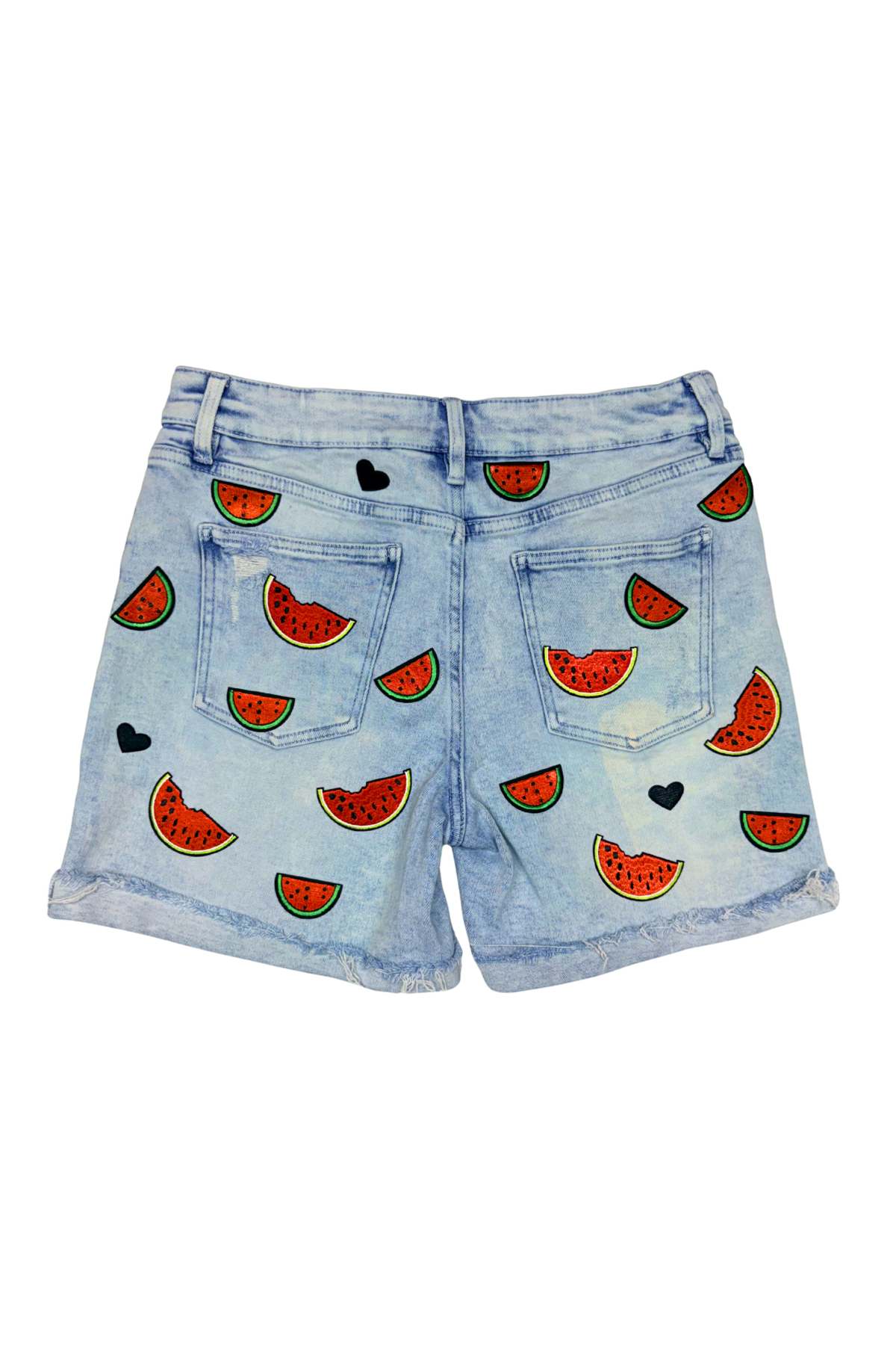 Watermelon Slice Patched Denim Shorts - Size 12