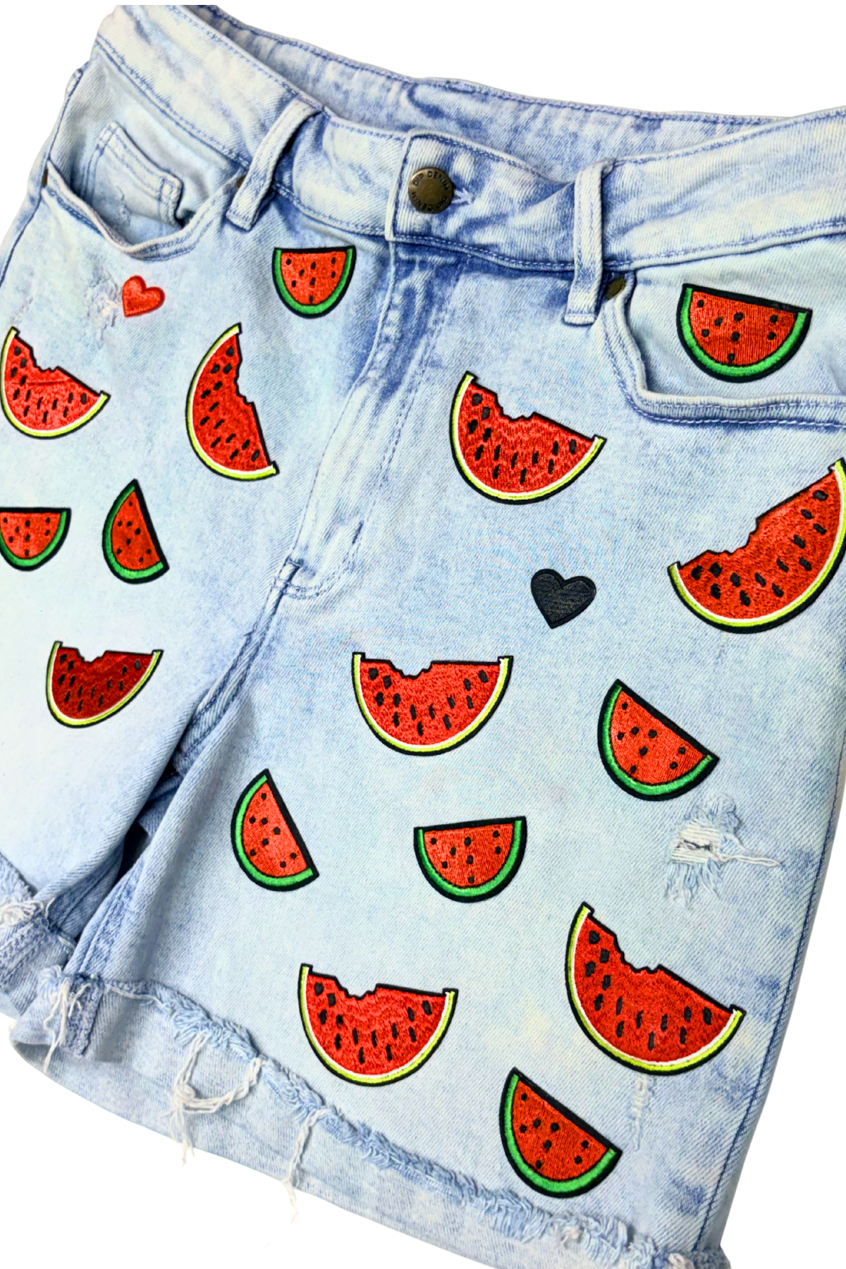 Watermelon Slice Patched Denim Shorts - Size 12