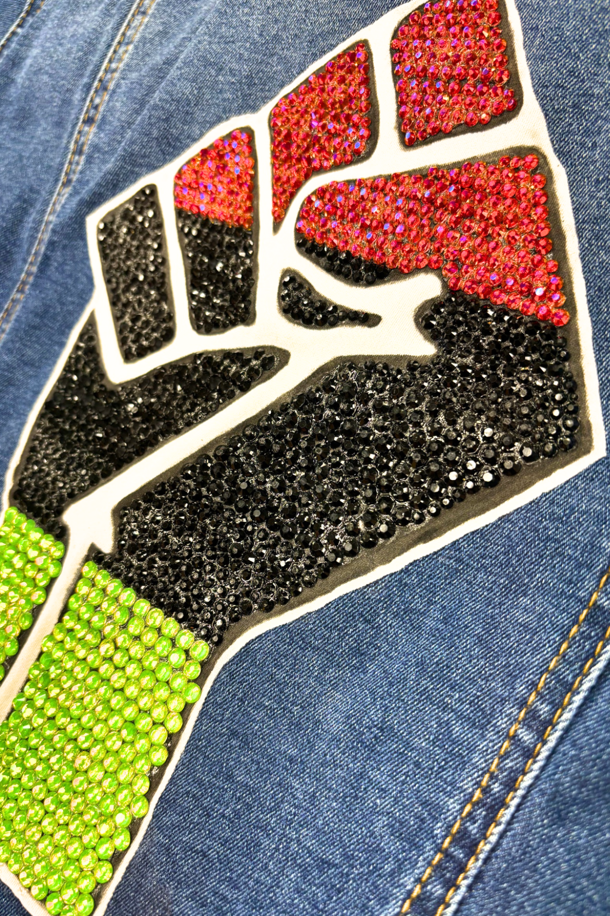RGB Fist Embellished Denim Jacket - Size 2XL