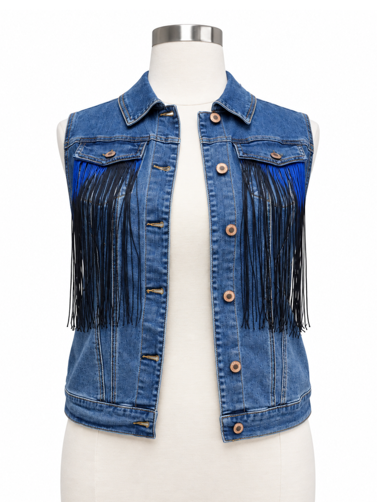 Burning Love Fringed Denim Vest - Size 10 (Large)