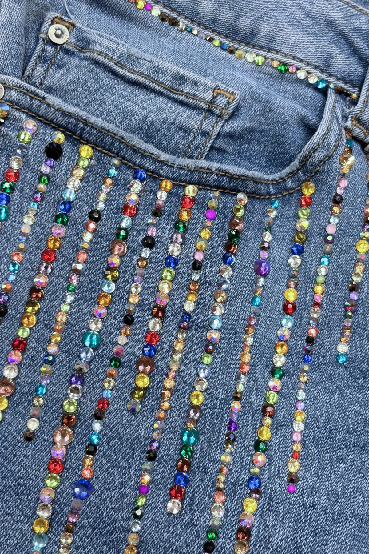 Rhinestone Rain Embellished Cutoff Denim Shorts - Size 20
