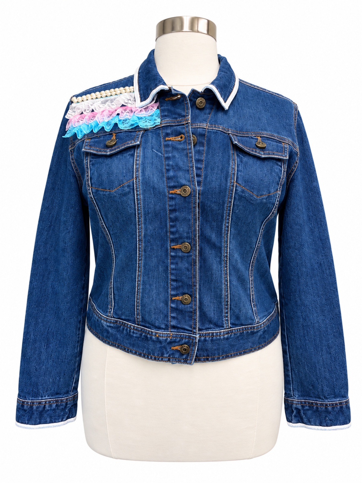 Lace and Liberation Embellished Denim Jacket - Size XL ***15% to Trans Lifeline***