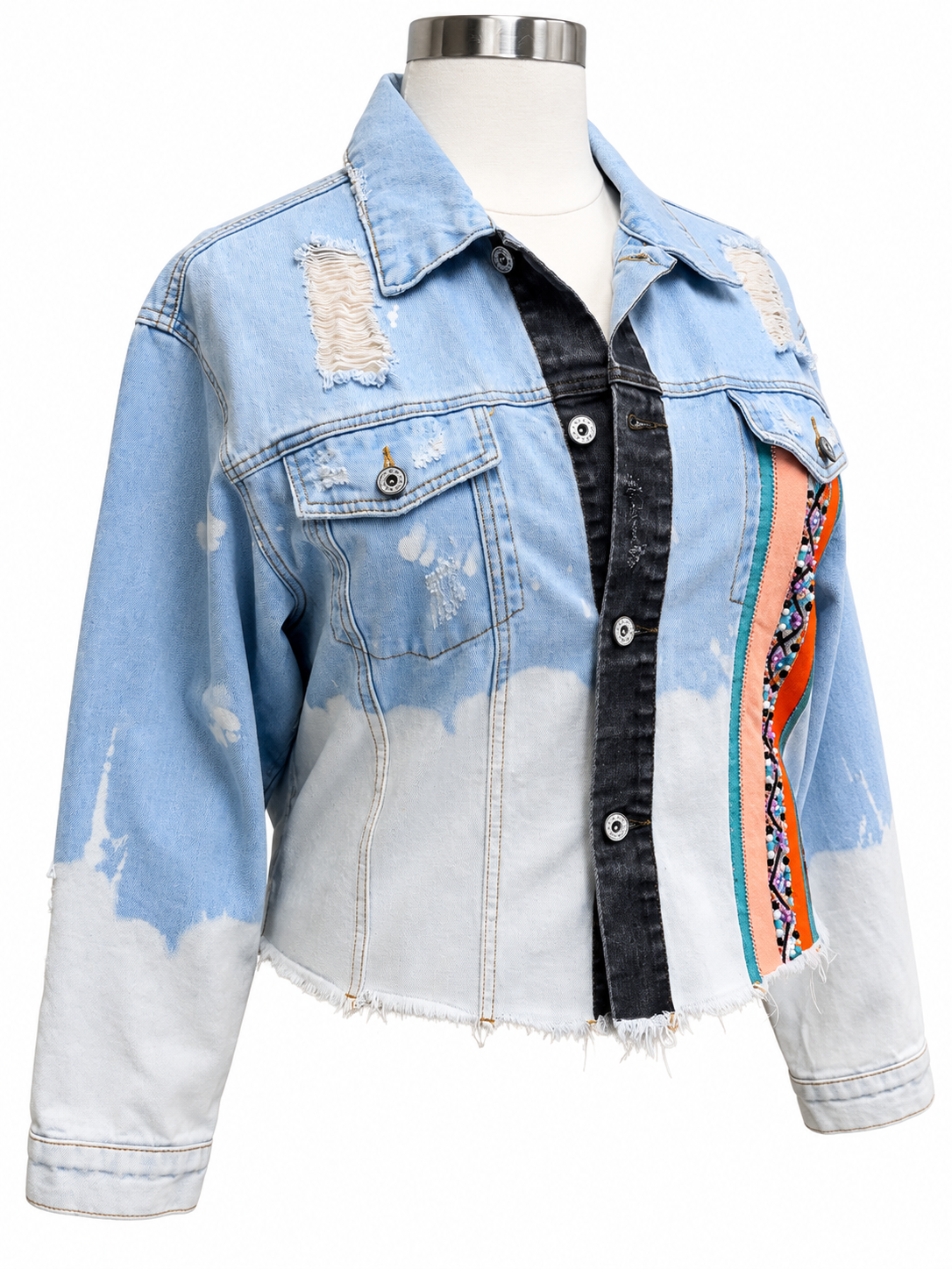 Mystic Moonlight Beaded Denim Jacket - Size 1XL