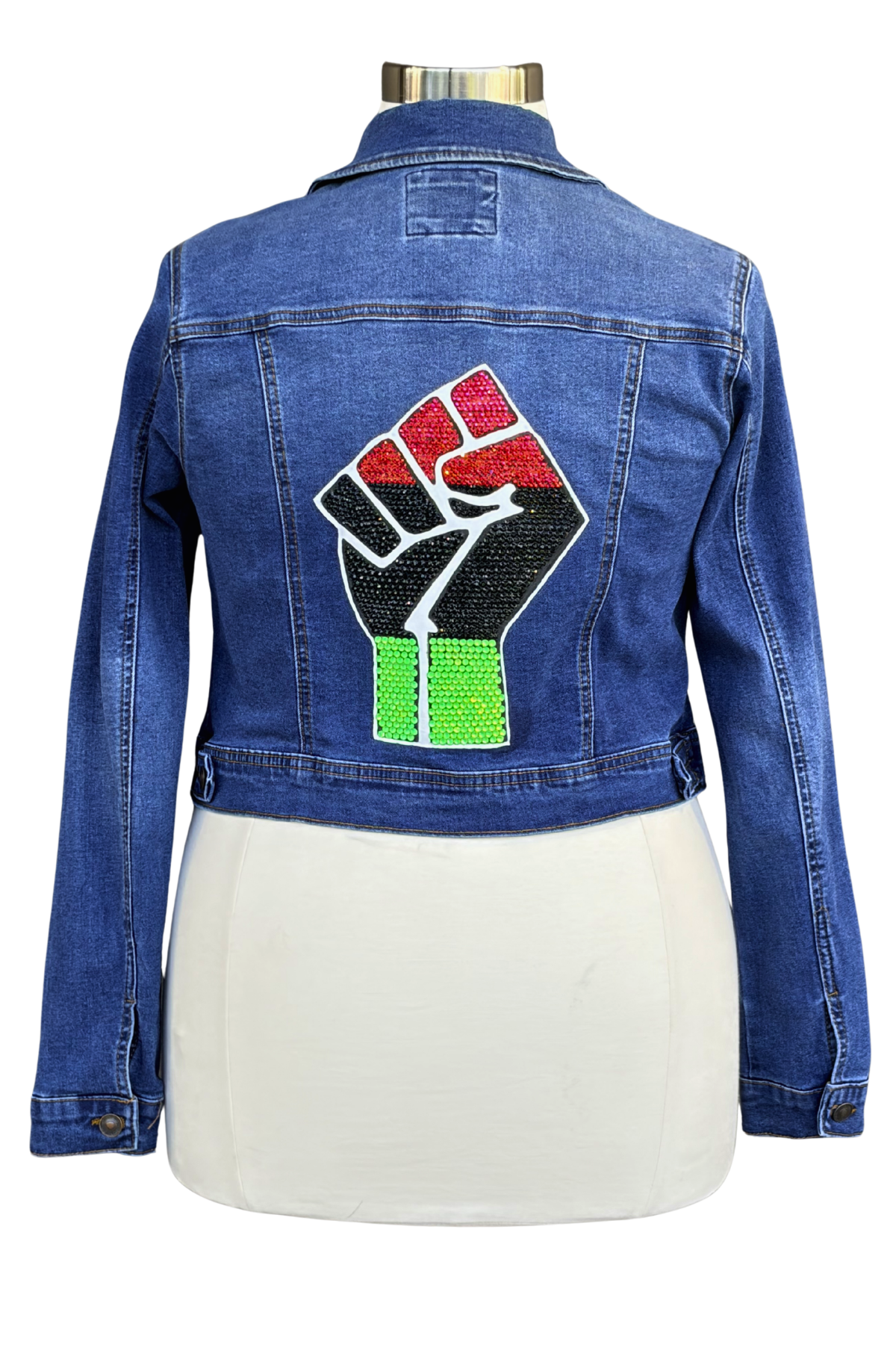 RGB Fist Embellished Denim Jacket - Size 2XL