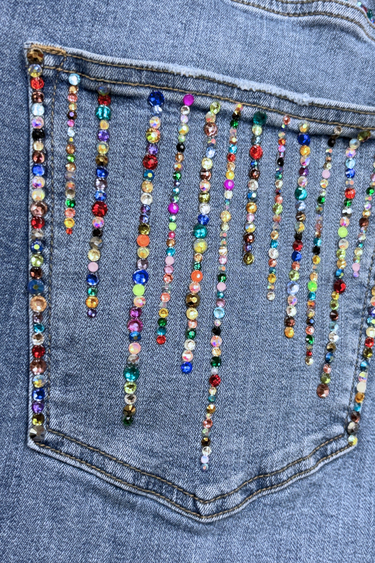 Rhinestone Rain Embellished Cutoff Denim Shorts - Size 20