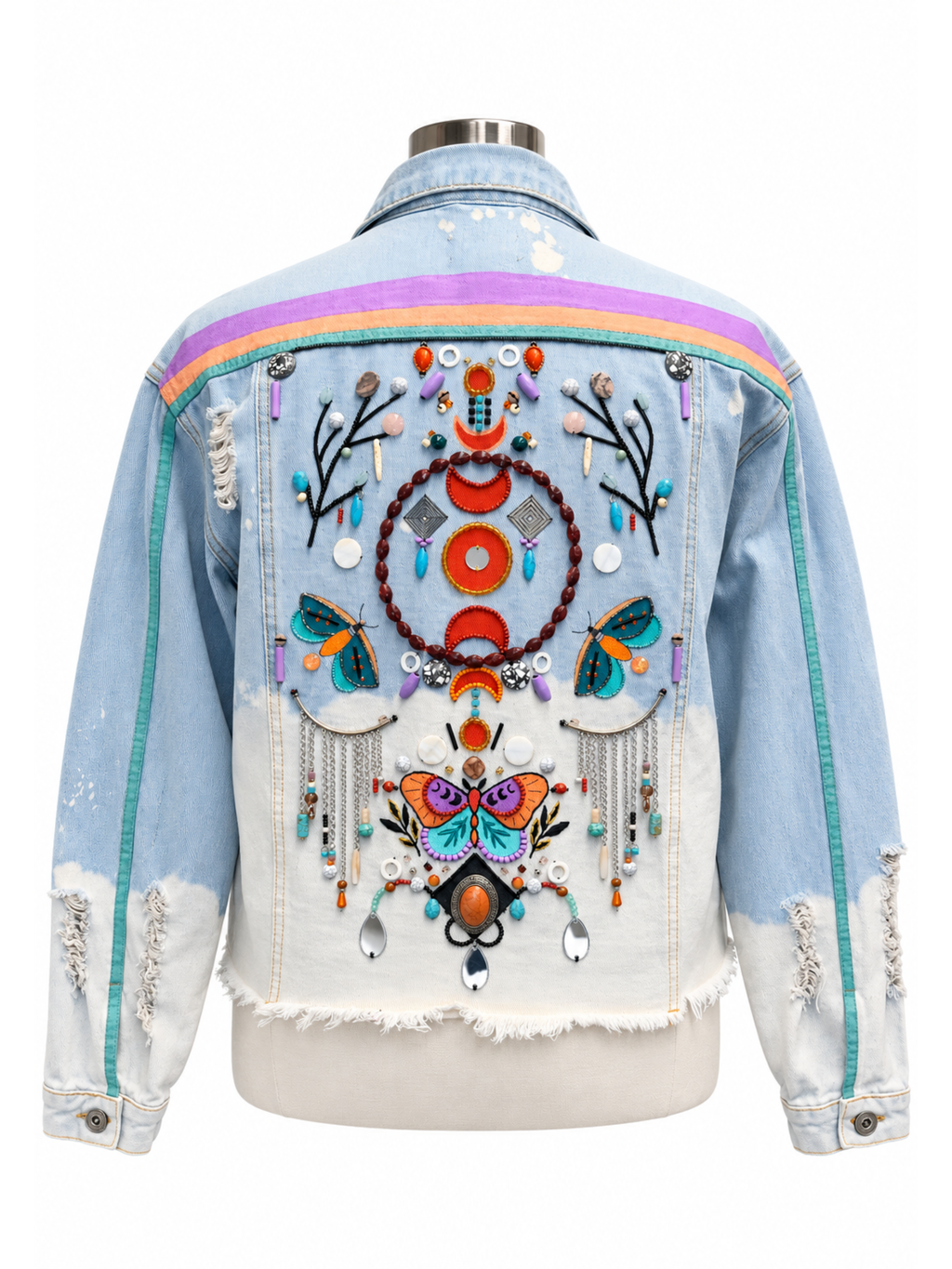 Mystic Moonlight Beaded Denim Jacket - Size 1XL