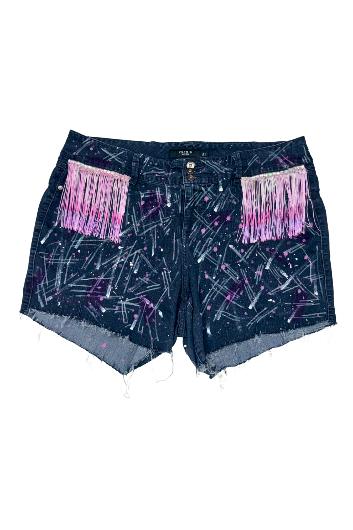 Painted Party Fringed Cutoff Shorts - Size 24