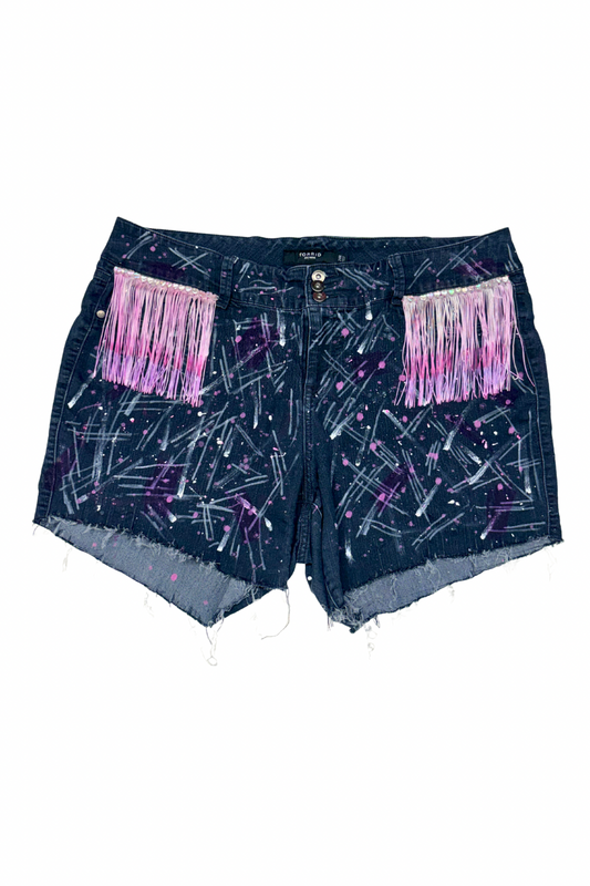Painted Party Fringed Cutoff Shorts - Size 24
