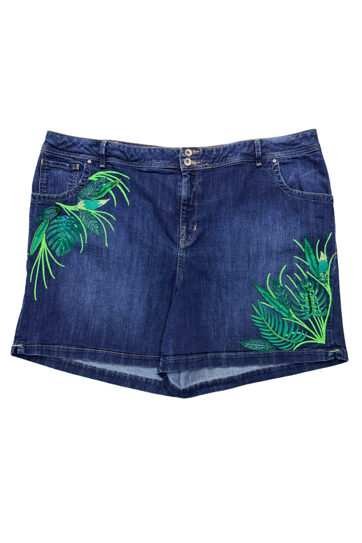 Emerald Overgrowth Beaded Denim Shorts - Size 26