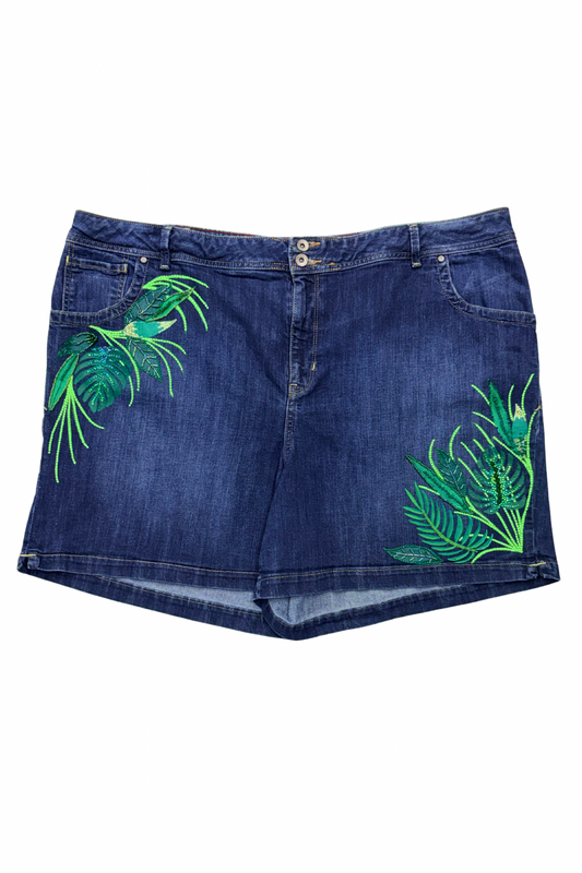Emerald Overgrowth Beaded Denim Shorts - Size 26