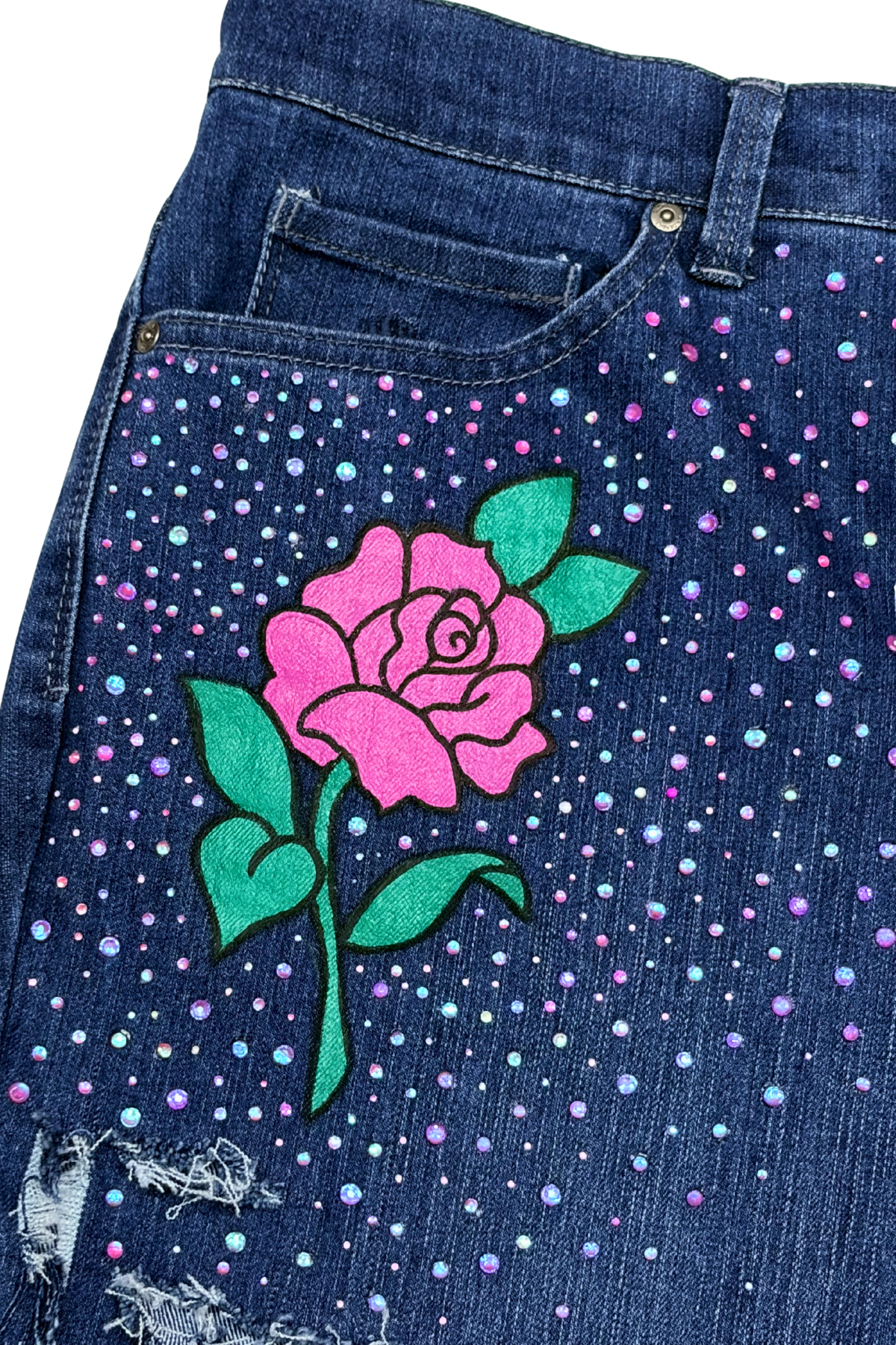 Pink Rose Cutoff Denim Shorts - Size 20W