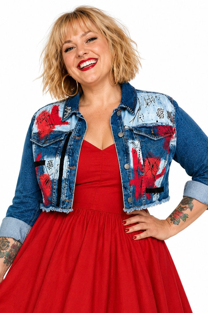 Red Revolt Painted Crop Jacket - Size L