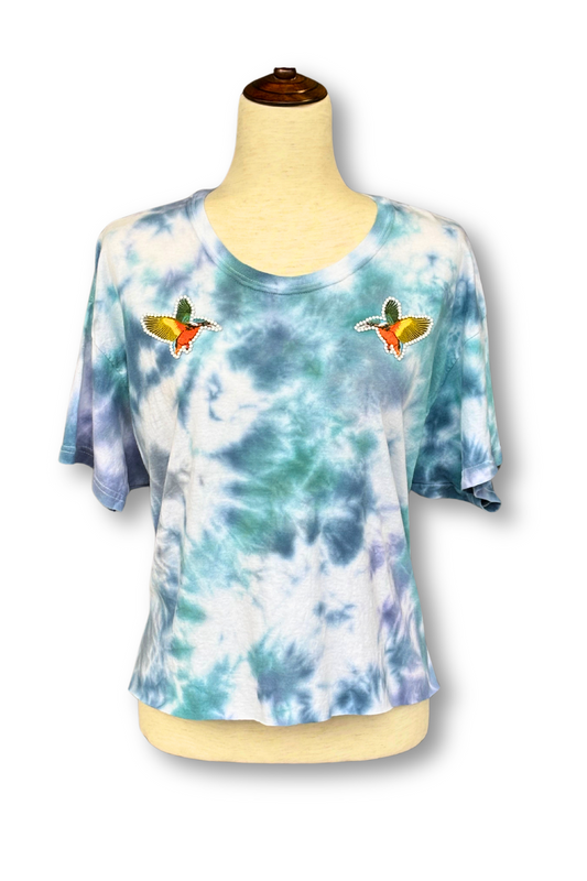 Twin Humming-  Birds Dyed Crop Tee - Size XL