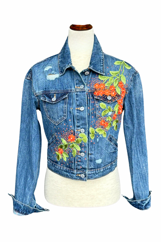 Tangerine Bloom Denim Jacket - Size S