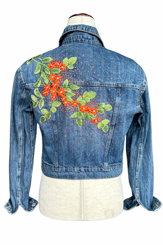 Tangerine Bloom Denim Jacket - Size S